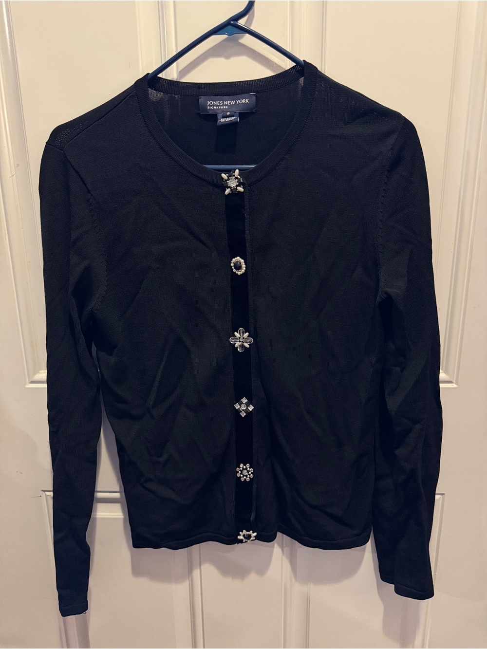 Jones New York Signature Black Jewel Button Front Cardigan Sweater Long Sleeve S